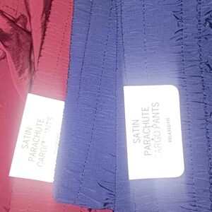 3 Pair Of PINK Victoria's Secret Satin Cargo Pants in Red, Olive, and Blue